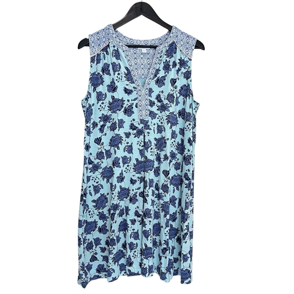 J. Jill Blue Floral Sleeveless Mini Shift Dress